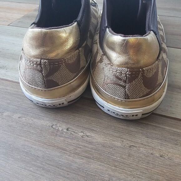 Coach Felix Signature C Canvas Slip-On Sneakers US 9B Gold Brown Low Top - Picture 3 of 7